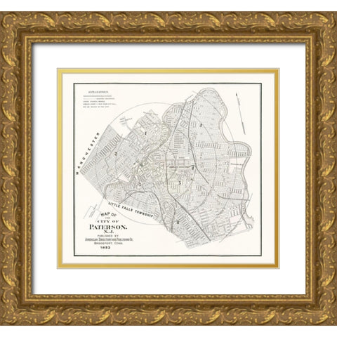 Paterson New Jersey - American Pub Co 1893  Gold Ornate Wood Framed Art Print with Double Matting by American Pub Co
