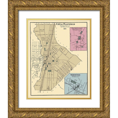 Plainfield, Flemington, Somerville New Jersey Gold Ornate Wood Framed Art Print with Double Matting by Beers