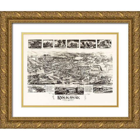 Rockaway New Jersey - Bailey 1902  Gold Ornate Wood Framed Art Print with Double Matting by Bailey