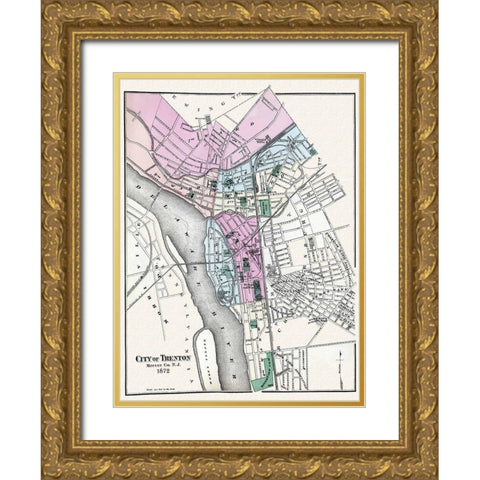 Trenton New Jersey - Beers 1872 Gold Ornate Wood Framed Art Print with Double Matting by Beers