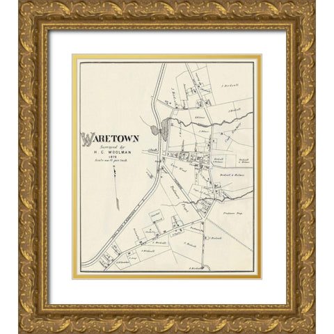 Waretown New Jersey Landowner - Woolman 1878 Gold Ornate Wood Framed Art Print with Double Matting by Woolman