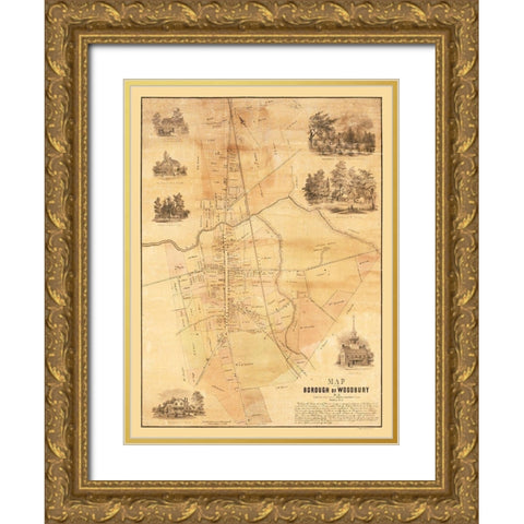 Woodbury New Jersey - Pierson 1854  Gold Ornate Wood Framed Art Print with Double Matting by Pierson