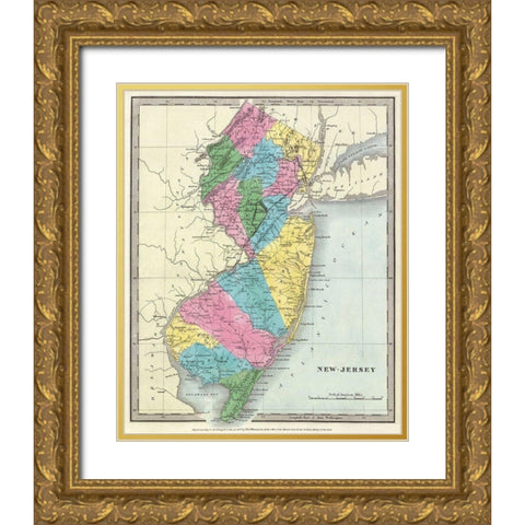 New Jersey - Burr 1835 Gold Ornate Wood Framed Art Print with Double Matting by Burr