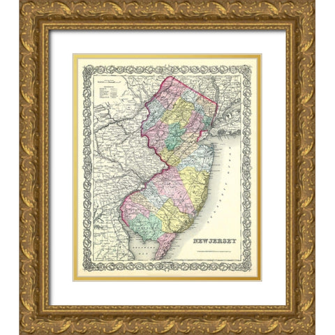 New Jersey - Colton 1856 Gold Ornate Wood Framed Art Print with Double Matting by Colton