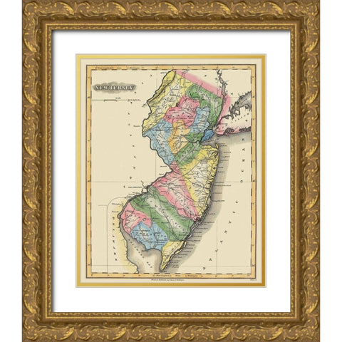 New Jersey - Lucas 1823 Gold Ornate Wood Framed Art Print with Double Matting by Lucas