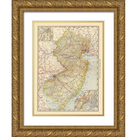 New Jersey - Rand McNally 1879 Gold Ornate Wood Framed Art Print with Double Matting by Rand McNally