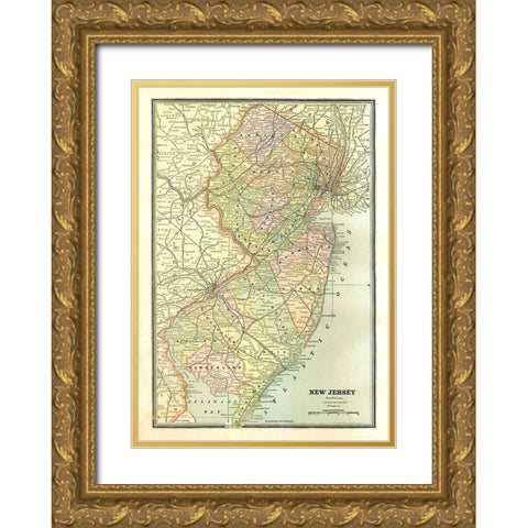 New Jersey - Cram 1886 Gold Ornate Wood Framed Art Print with Double Matting by Cram