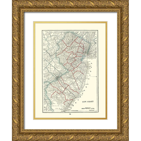 New Jersey - Rathbun 1893 Gold Ornate Wood Framed Art Print with Double Matting by Rathbun