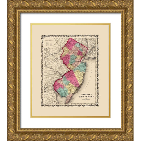 New Jersey - Johnson 1860 Gold Ornate Wood Framed Art Print with Double Matting by Johnson