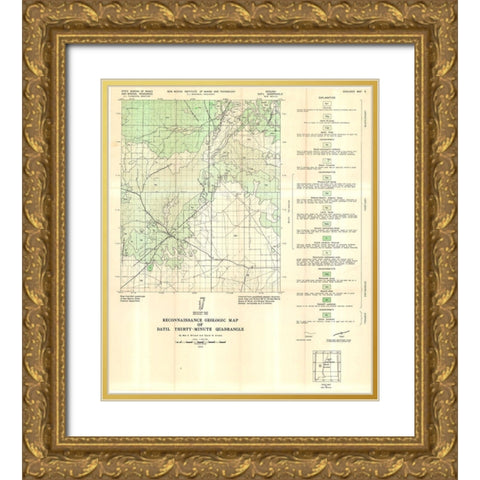 Datil Quad New Mexico Mines - Willard 1958 Gold Ornate Wood Framed Art Print with Double Matting by Willard