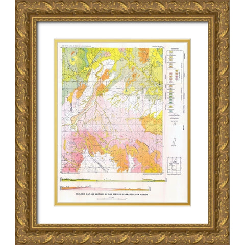 Dog Springs Quad New Mexico Mines - Givens 1952 Gold Ornate Wood Framed Art Print with Double Matting by Givens
