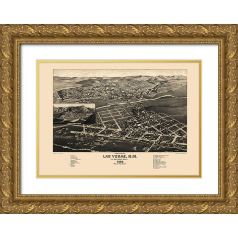 Las Vegas New Mexico - Stoner 1882 Gold Ornate Wood Framed Art Print with Double Matting by Stoner