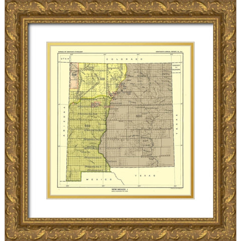 New Mexico - Hoen 1896 Gold Ornate Wood Framed Art Print with Double Matting by Hoen