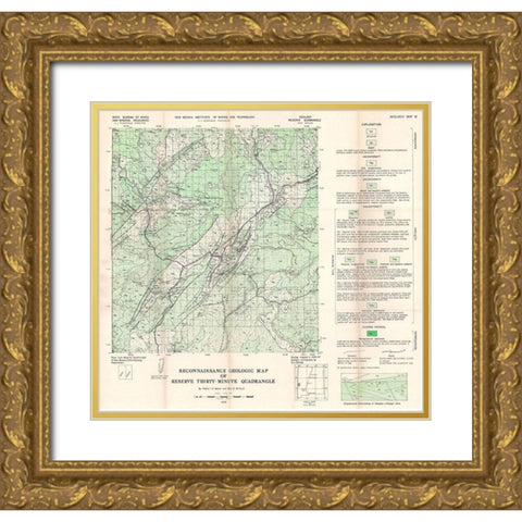 Reserve Quad New Mexico Mines - Willard 1956 Gold Ornate Wood Framed Art Print with Double Matting by Willard