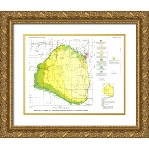 San Juan Basin New Mexico Colorado - USGS 1959 Gold Ornate Wood Framed Art Print with Double Matting by USGS