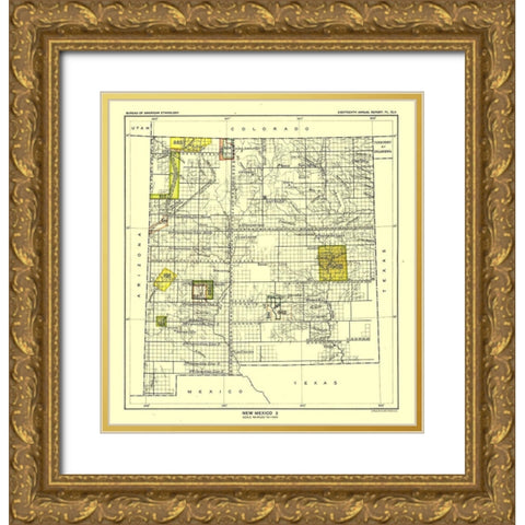 New Mexico - Santa Fe - Hoen 1896 Gold Ornate Wood Framed Art Print with Double Matting by Hoen