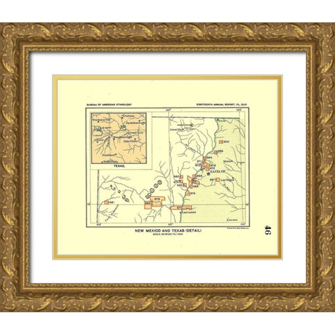 New Mexico - Texas - Detail - Hoen 1896 Gold Ornate Wood Framed Art Print with Double Matting by Hoen