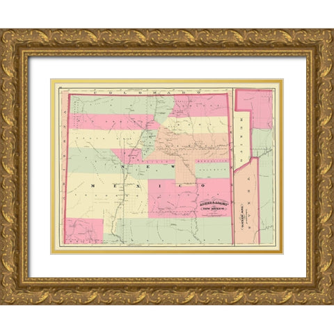 New Mexico - Asher 1874 Gold Ornate Wood Framed Art Print with Double Matting by Asher