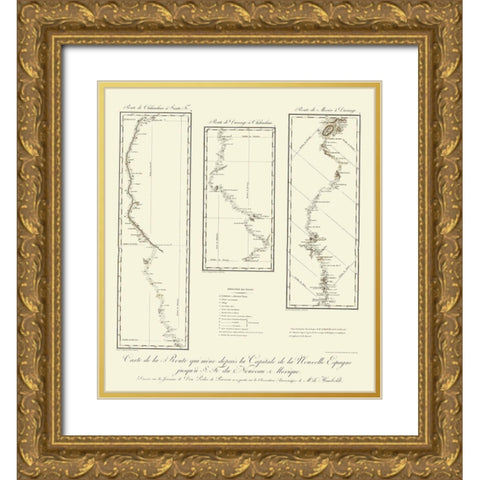 New Mexico Routes - von Humbolt 1807 Gold Ornate Wood Framed Art Print with Double Matting by von Humbolt