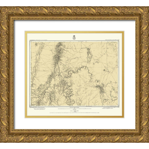 New Mexico Central New Mexico Sheet - US Army 1877 Gold Ornate Wood Framed Art Print with Double Matting by US Army