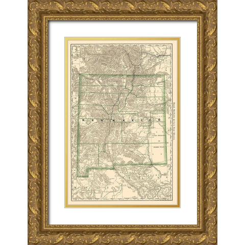 New Mexico - Rand McNally 1879 Gold Ornate Wood Framed Art Print with Double Matting by Rand McNally