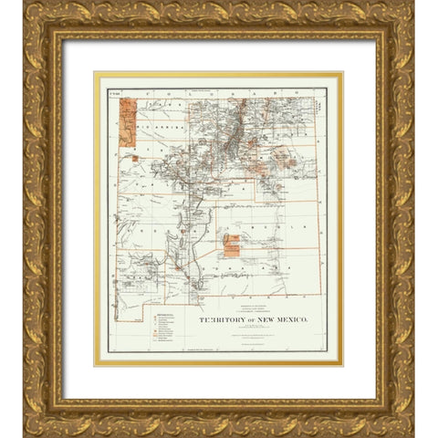 New Mexico - Roeser 1879 Gold Ornate Wood Framed Art Print with Double Matting by Roeser