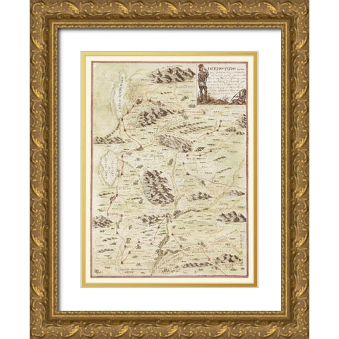 New Mexico Route with Indian Villages, Missions Gold Ornate Wood Framed Art Print with Double Matting by Escalante
