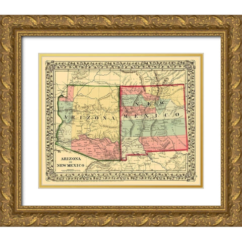 New Mexico, Arizona - Mitchell 1867 Gold Ornate Wood Framed Art Print with Double Matting by Mitchell