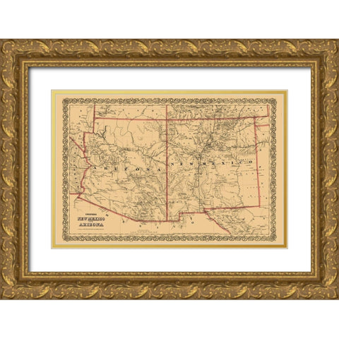 New Mexico, Arizona - Colton 1873 Gold Ornate Wood Framed Art Print with Double Matting by Colton