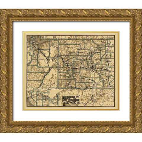 Denver and Rio Grande Railway 1886 Gold Ornate Wood Framed Art Print with Double Matting by Rand McNally