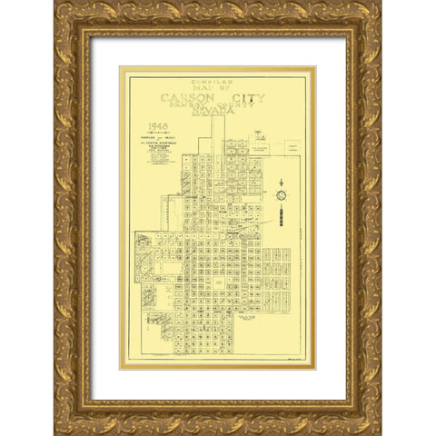 Carson City Nevada Plat - Curtis 1948 Gold Ornate Wood Framed Art Print with Double Matting by Curtis