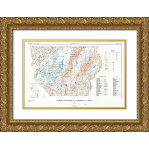 Churchill County Mineral Resources NV Gold Ornate Wood Framed Art Print with Double Matting by Willden