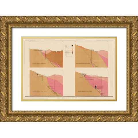 Comstock Lode Geology 1 Nevada - Becker 1882 Gold Ornate Wood Framed Art Print with Double Matting by Becker
