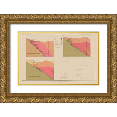 Comstock Lode Geology 3 Nevada - Becker 1882 Gold Ornate Wood Framed Art Print with Double Matting by Becker