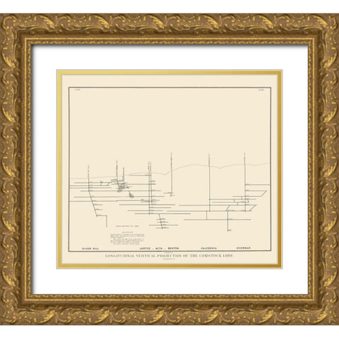 Comstock Lode Vertical Projection 3 Nevada Gold Ornate Wood Framed Art Print with Double Matting by Becker