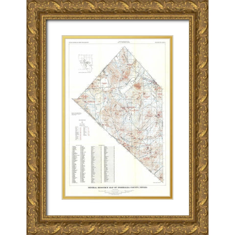 Esmeralda County Minerals Nevada Mines - USGS 1945 Gold Ornate Wood Framed Art Print with Double Matting by USGS