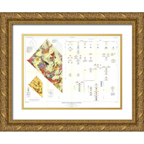 Esmeralda County Nevada Mines - Albers 1945 Gold Ornate Wood Framed Art Print with Double Matting by Albers