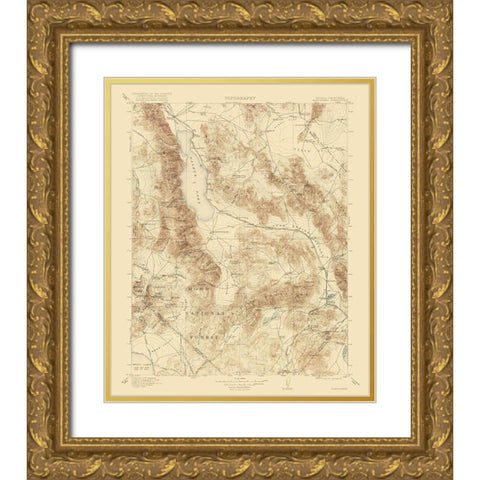 Hawthorne California Nevada Quad - USGS 1911 Gold Ornate Wood Framed Art Print with Double Matting by USGS