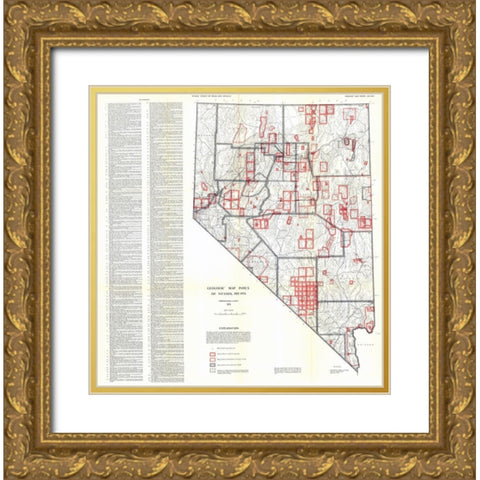 Geologic Index Nevada Mines - Lutsey 1955 Gold Ornate Wood Framed Art Print with Double Matting by Lutsey