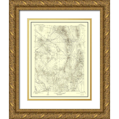Kawich Nevada Quad - USGS 1908 Gold Ornate Wood Framed Art Print with Double Matting by USGS