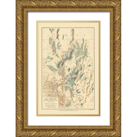 Lake Lahontan Nevada California - Bien 1892 Gold Ornate Wood Framed Art Print with Double Matting by Bien