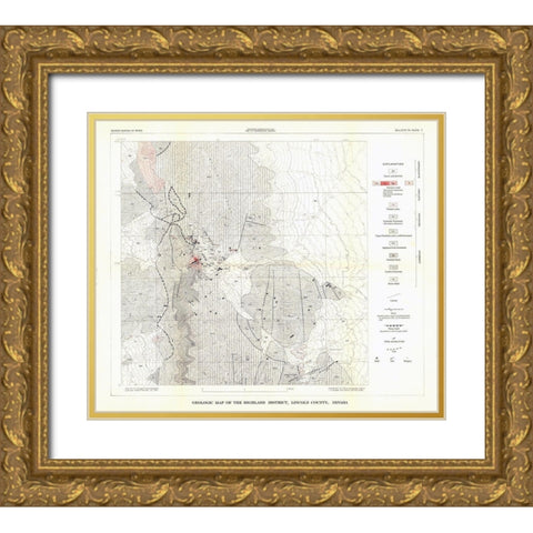 Highland District Lincoln County NV Mines Quad Gold Ornate Wood Framed Art Print with Double Matting by USGS