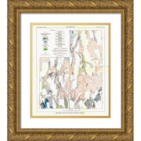 Lincoln County Tectonic Nevada Mines - USGS 1998 Gold Ornate Wood Framed Art Print with Double Matting by USGS