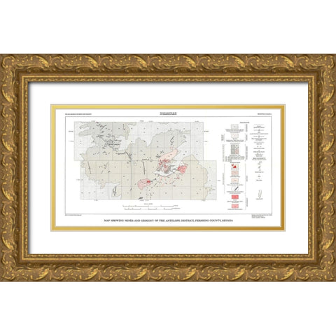 Antelope District Pershing County NV Mines Gold Ornate Wood Framed Art Print with Double Matting by USGS