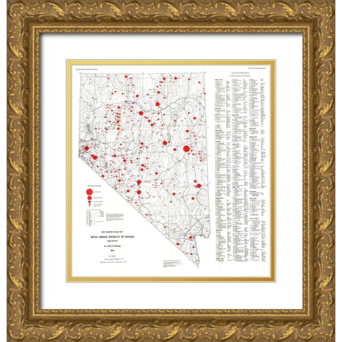 Metal Mining Districts Nevada Mines Gold Ornate Wood Framed Art Print with Double Matting by Schilling