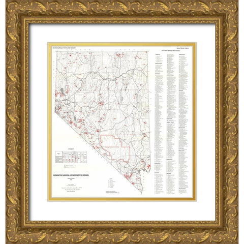 Radioactive Minerals Nevada Mines - Garside 1973 Gold Ornate Wood Framed Art Print with Double Matting by Garside