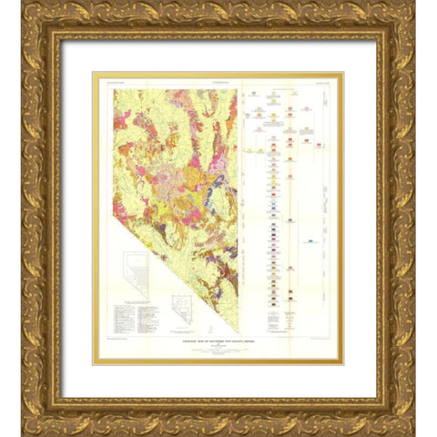 Southern Nye County Nevada Mines - Cornwall 1954 Gold Ornate Wood Framed Art Print with Double Matting by Cornwall
