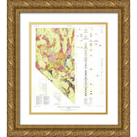 S Nye County  NV Mines - Cornwall  1967 Gold Ornate Wood Framed Art Print with Double Matting by Cornwall