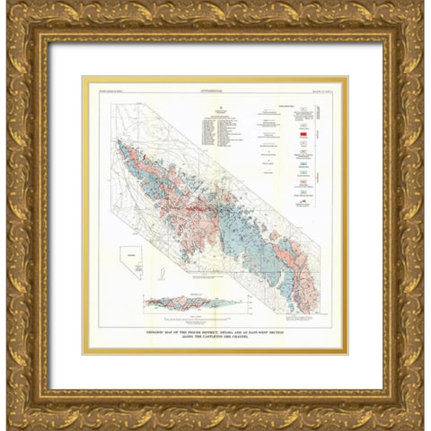 Pioche District Castleton Ore Channel NV Mines Gold Ornate Wood Framed Art Print with Double Matting by USGS