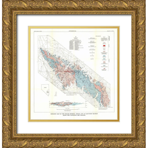 Pioche District Castleton Ore Channel NV Mines Gold Ornate Wood Framed Art Print with Double Matting by USGS